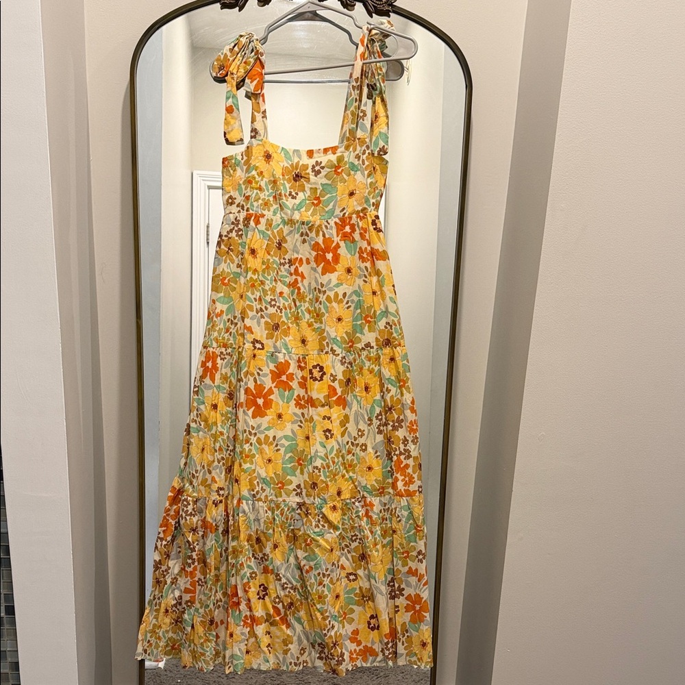 Dress Forum Yellow Floral Tie-Strap Maxi Dress small